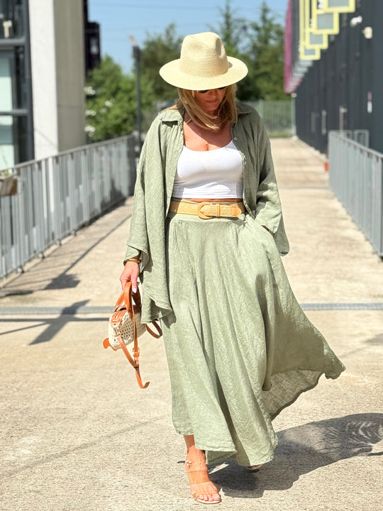 Jupe élastique avec ceinture paille KAKI