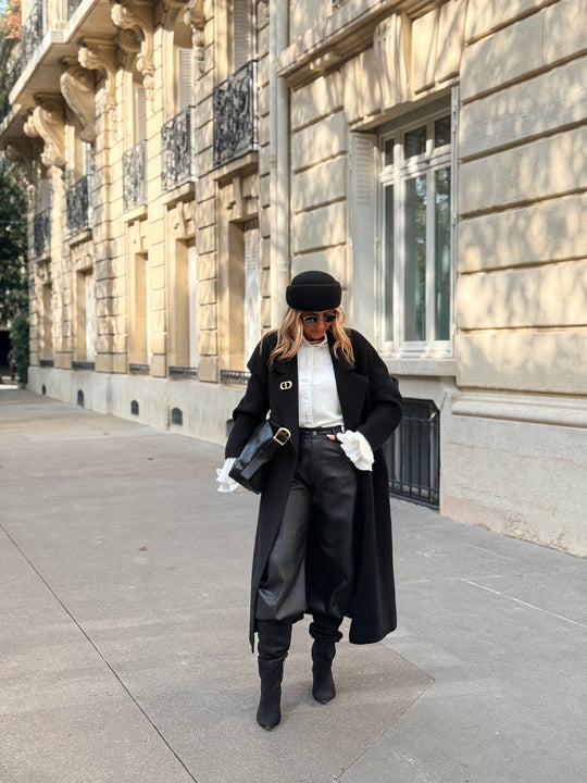 Manteau Laine long col Noir 014