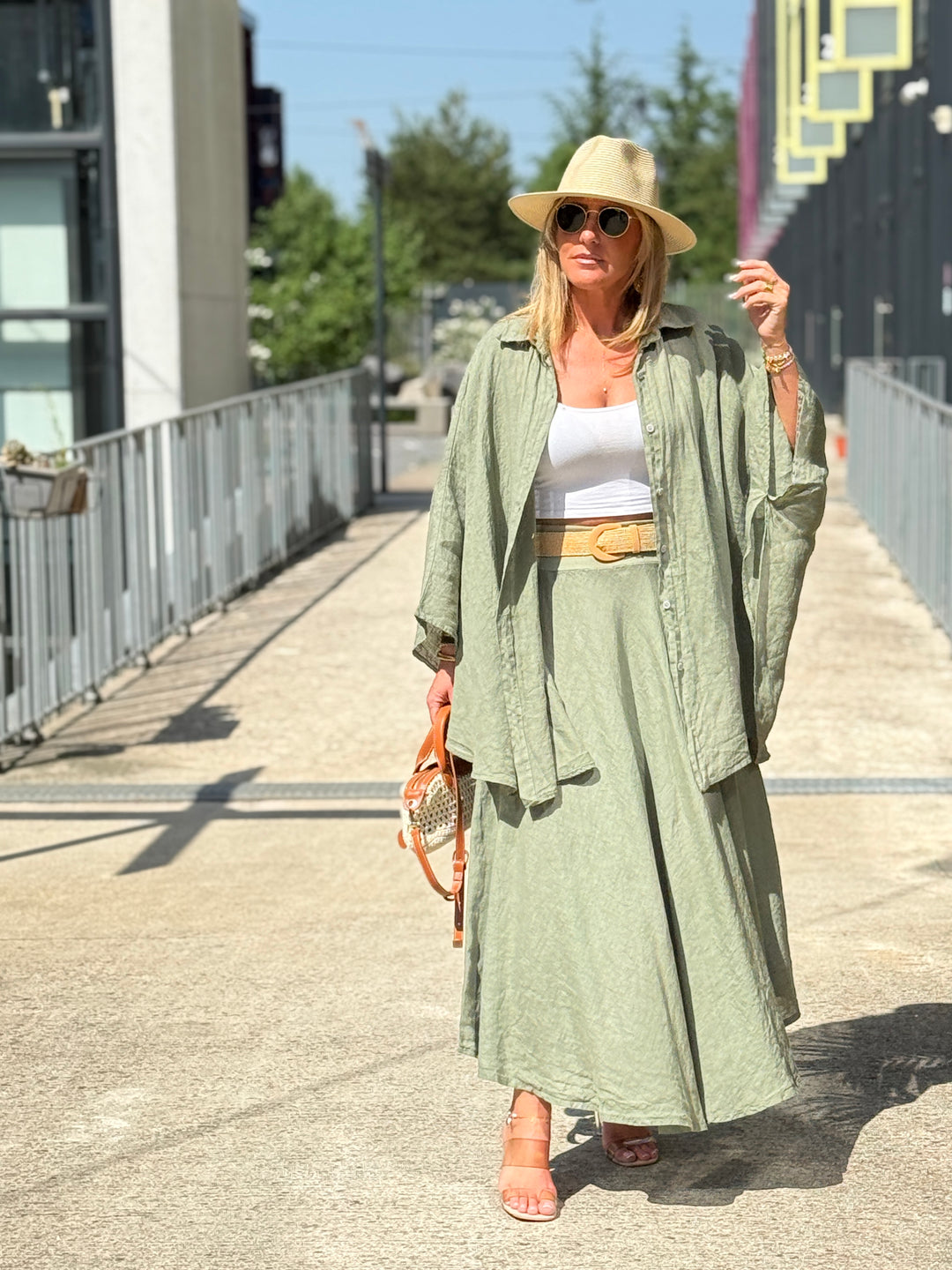 Jupe élastique avec ceinture paille KAKI