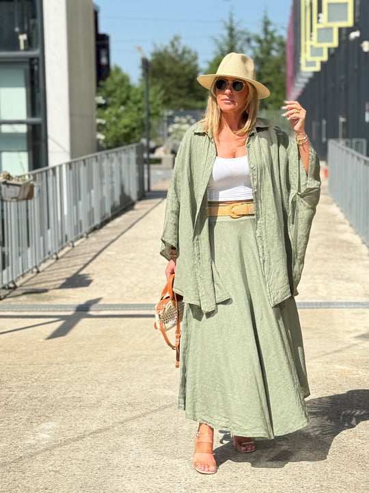 Jupe élastique avec ceinture paille KAKI