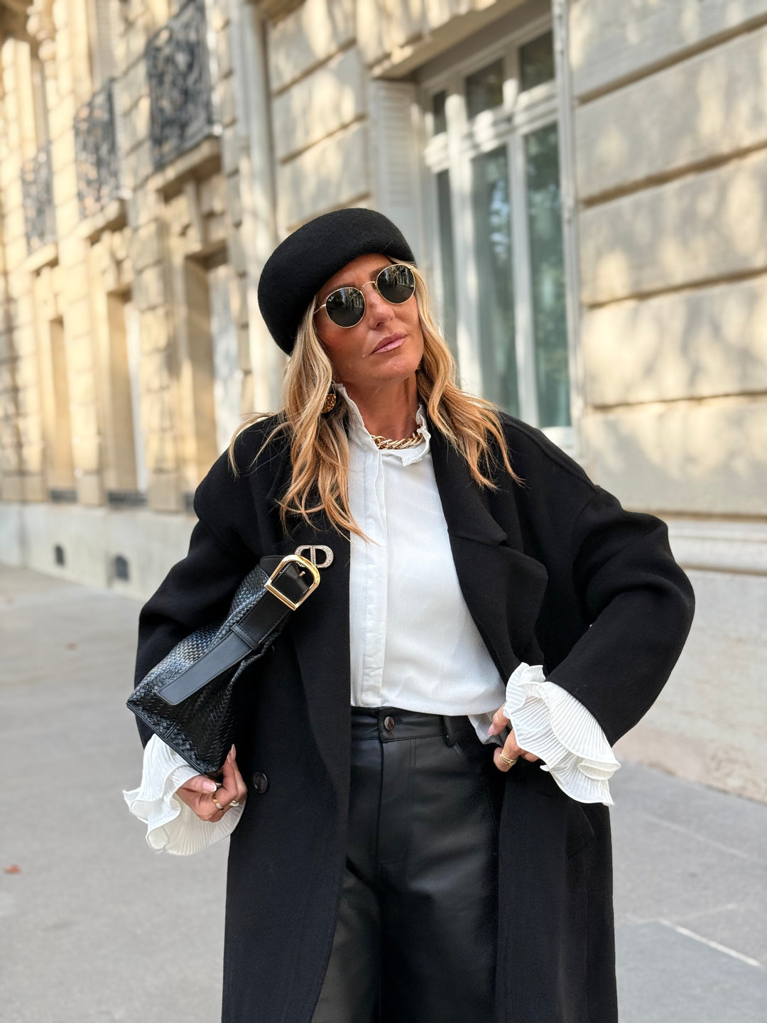 Manteau Laine long col Noir 014