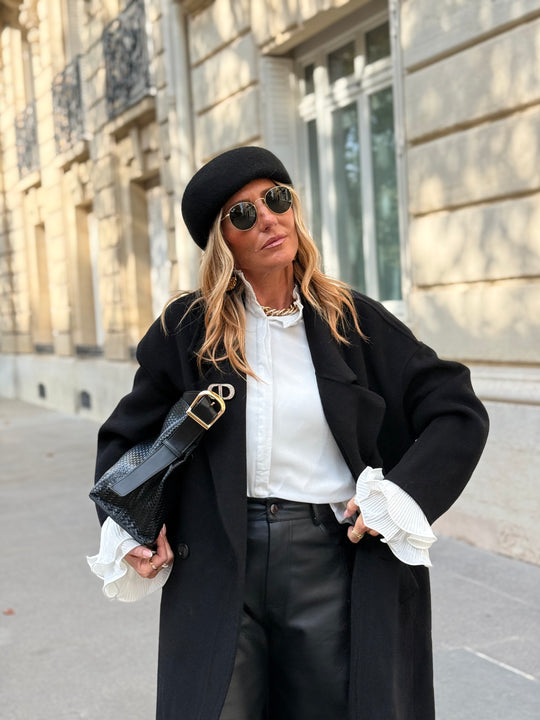 Manteau Laine long col Noir 014