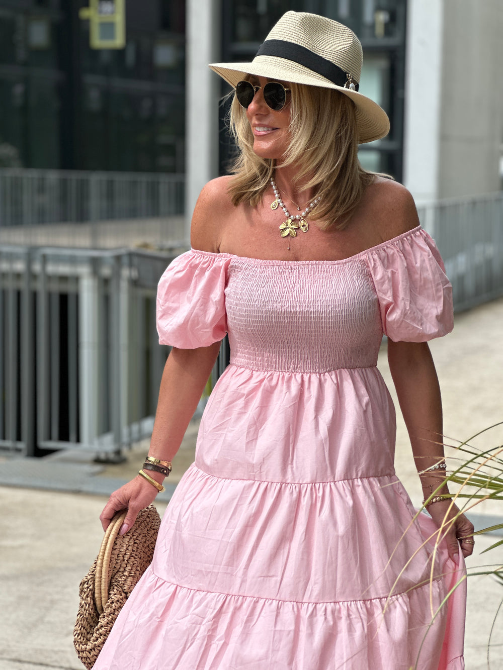 Robe longue volant rose 4955
