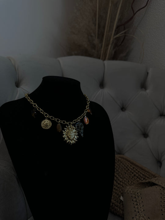Collier doré cœur léopard