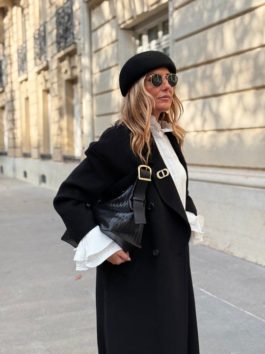 Manteau Laine long col Noir 014