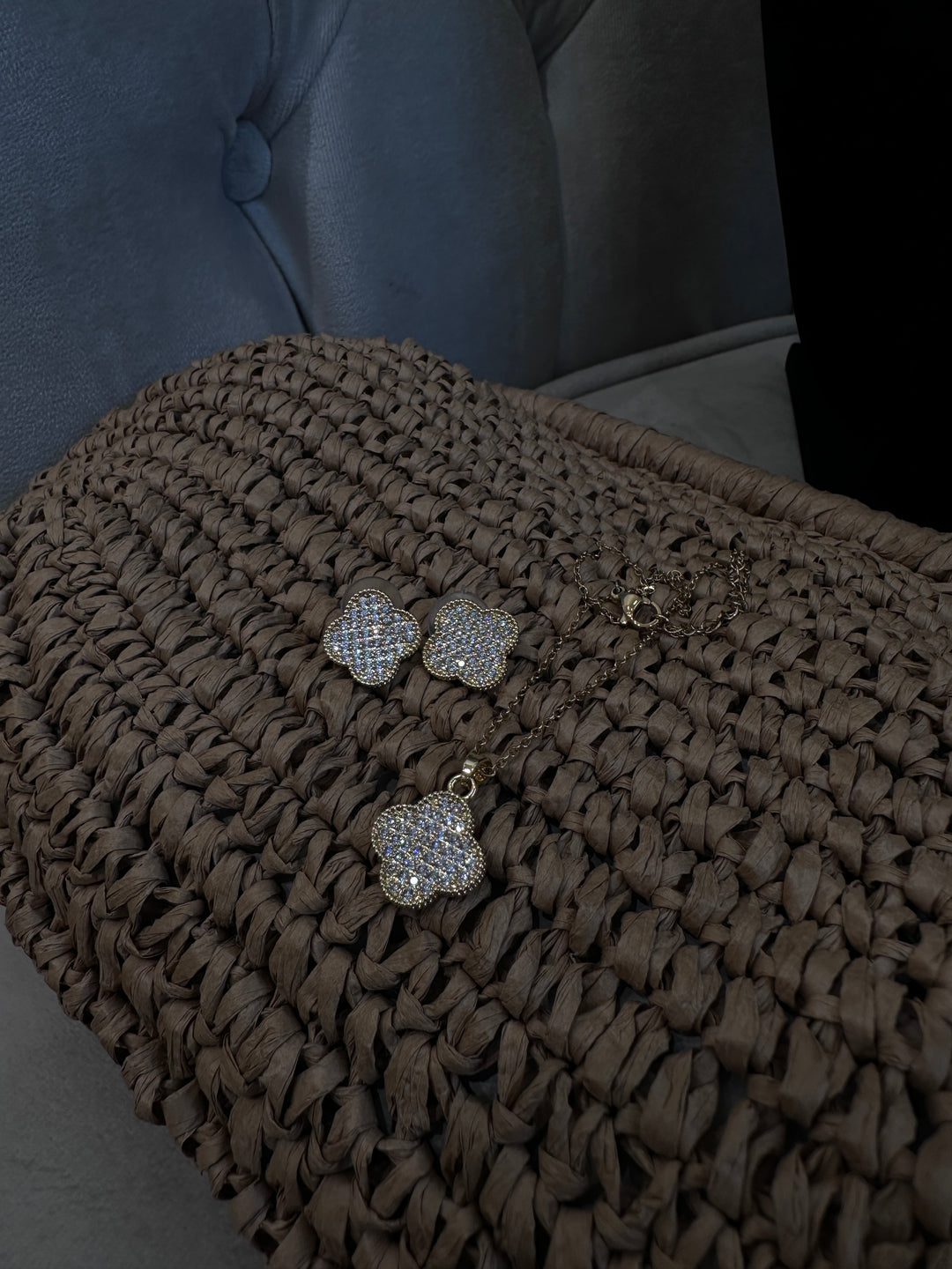 Parure trèfles or strass