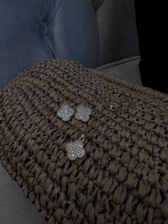 Parure trèfles or strass