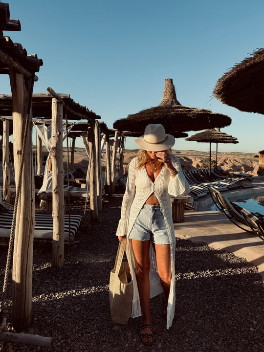 Robe gilet longue tricote Écru M5106