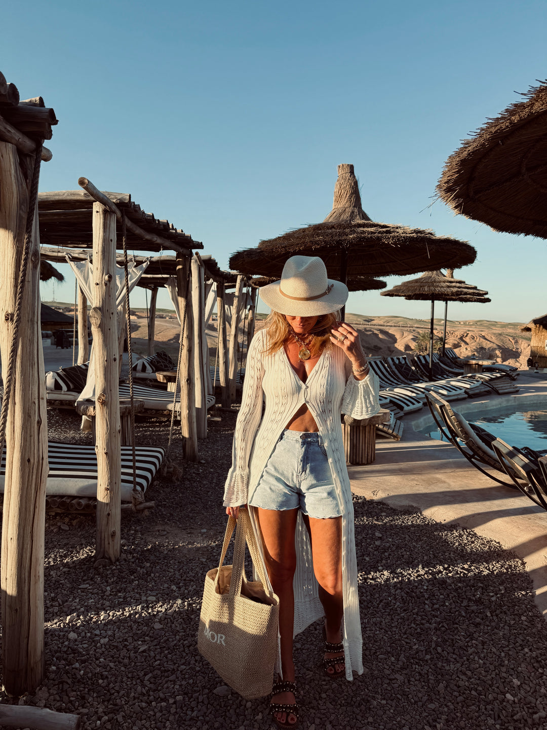 Robe gilet longue tricote Écru M5106