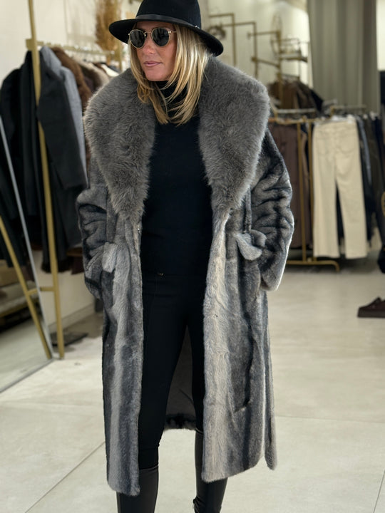 Manteau long fourrures col 202273 Gris