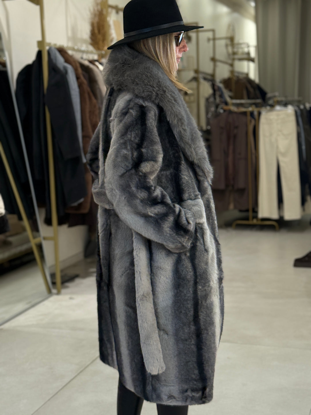 Manteau long fourrures col 202273 Gris