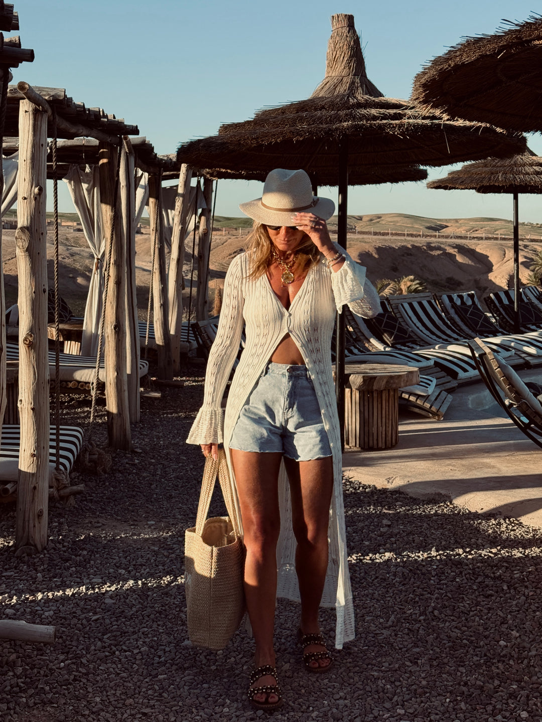 Robe gilet longue tricote Écru M5106