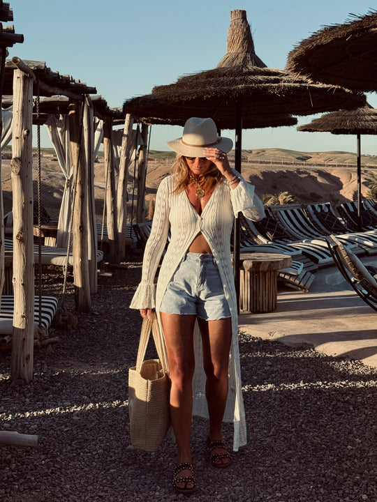 Robe gilet longue tricote Écru M5106