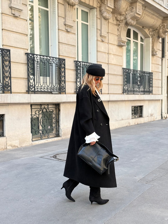 Manteau Laine long col Noir 014