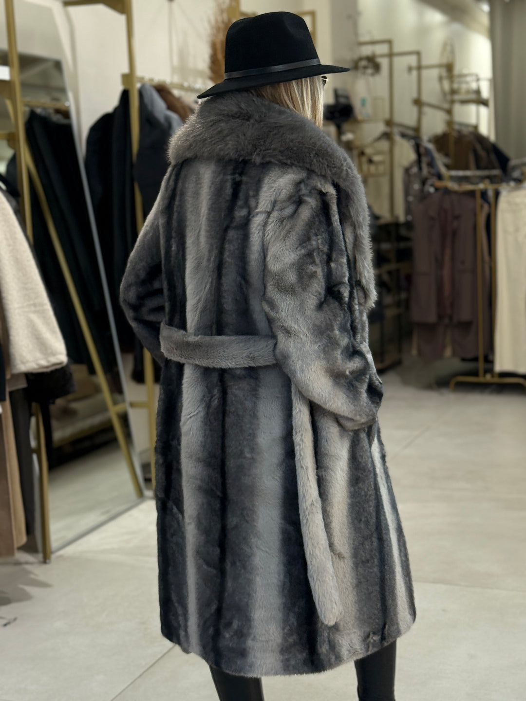 Manteau long fourrures col 202273 Gris