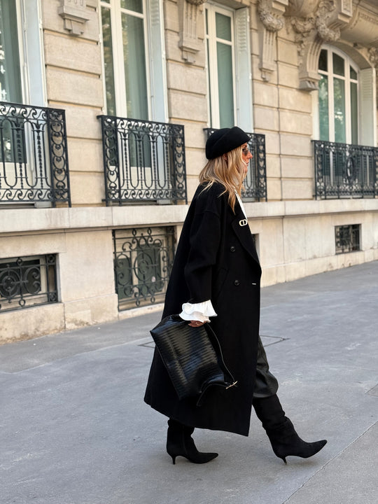 Manteau Laine long col Noir 014