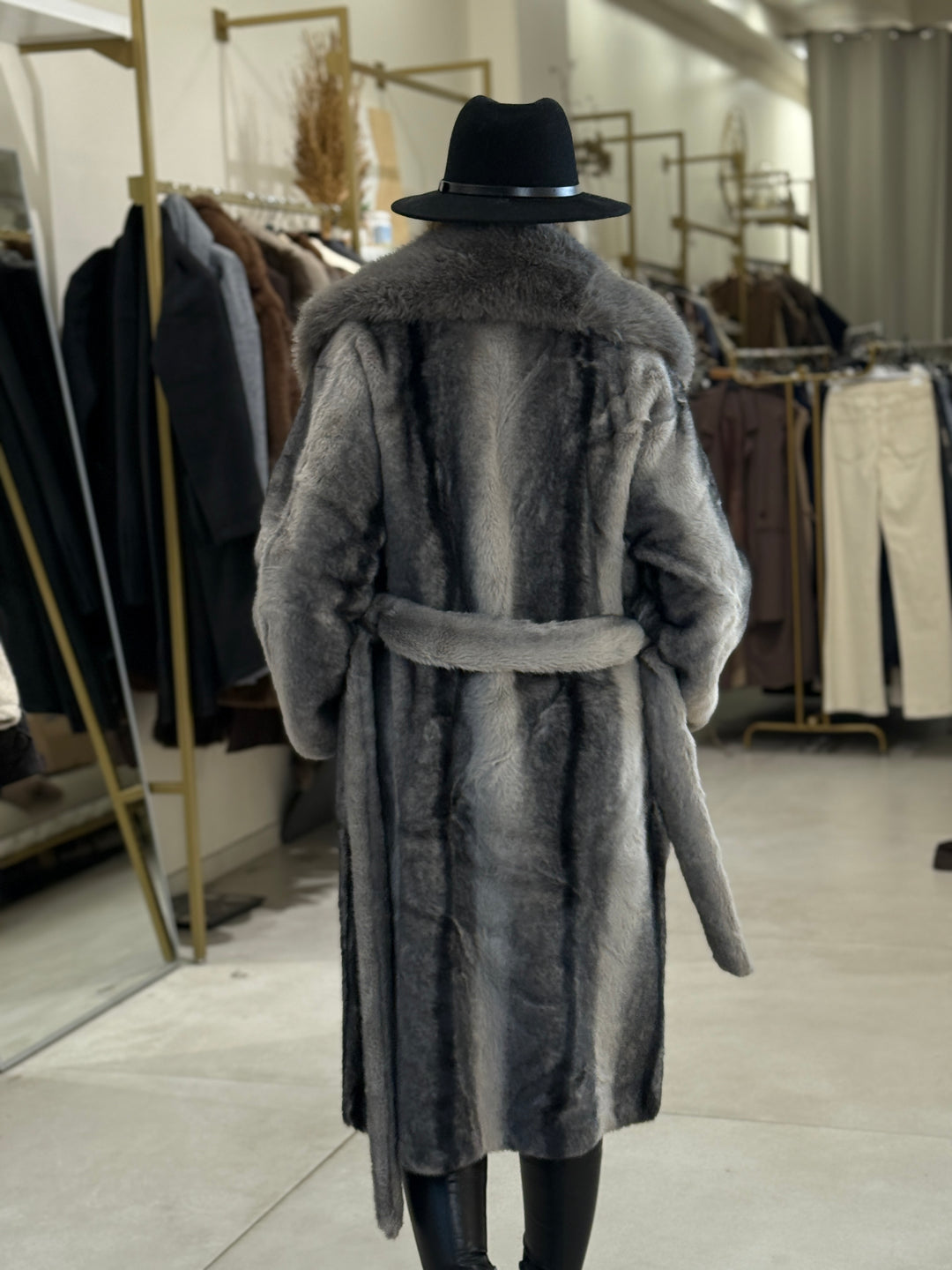 Manteau long fourrures col 202273 Gris