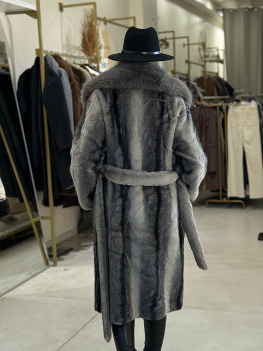 Manteau long fourrures col 202273 Gris