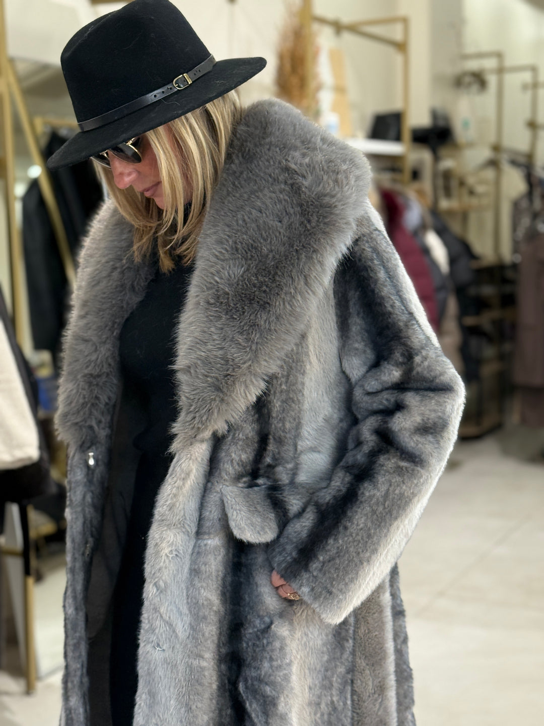 Manteau long fourrures col 202273 Gris