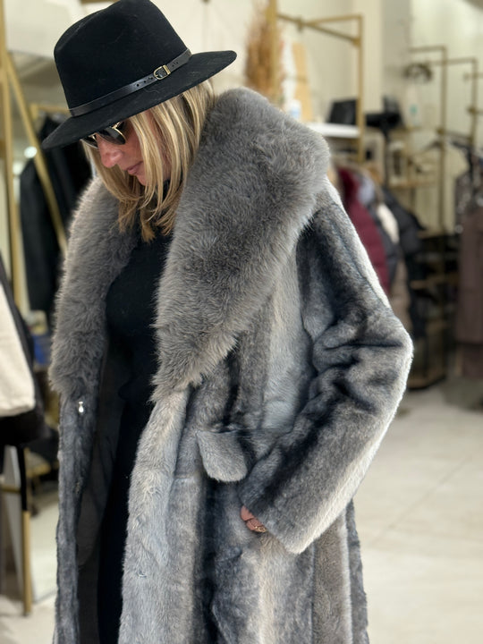 Manteau long fourrures col 202273 Gris