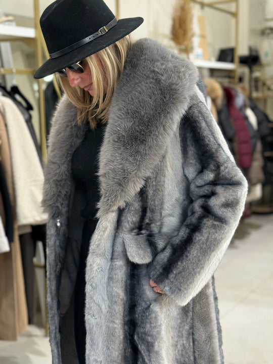 Manteau long fourrures col 202273 Gris