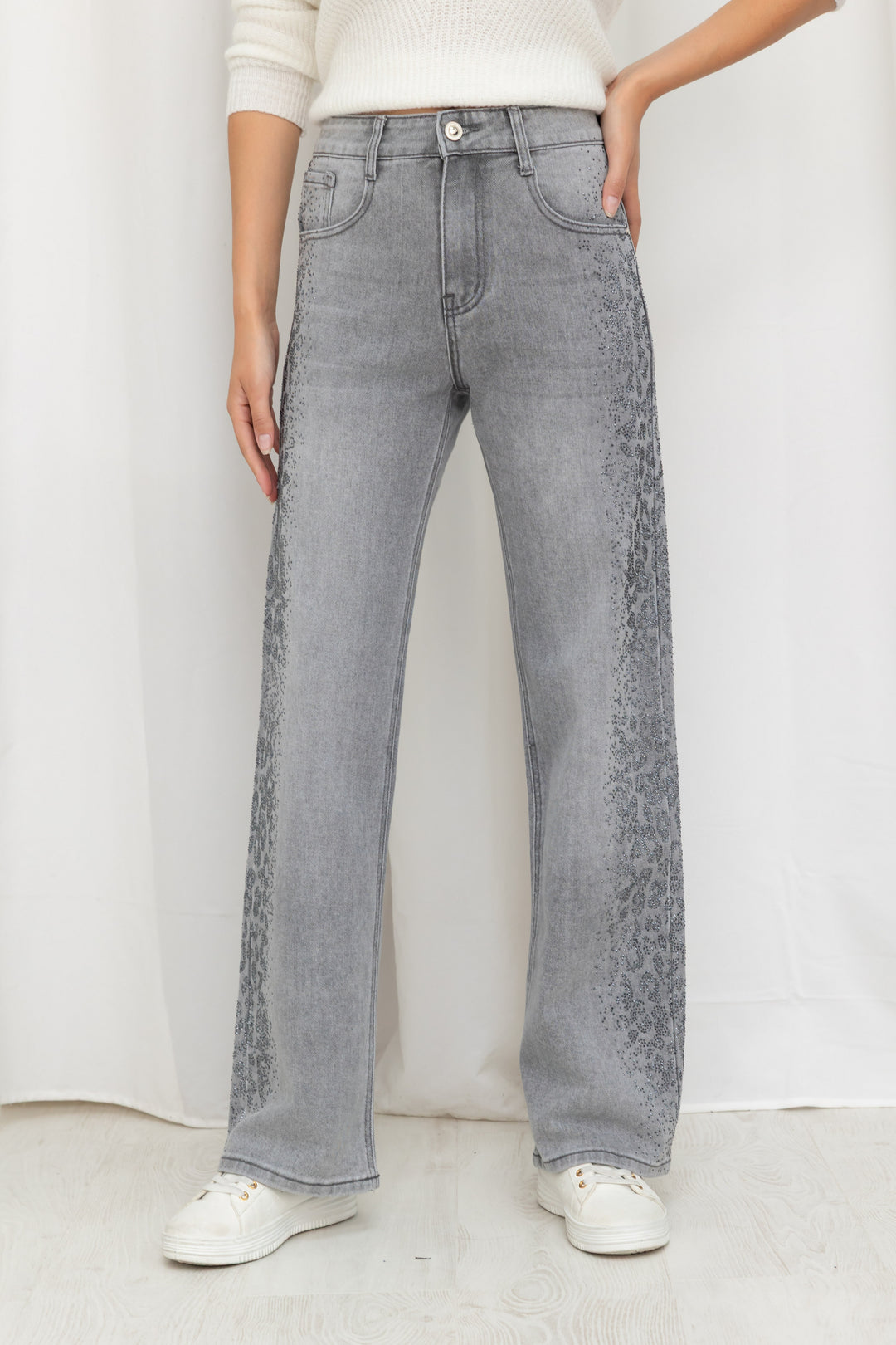 Jean gris strass M66139-1