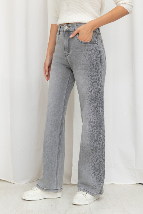 Jean gris strass M66139-1