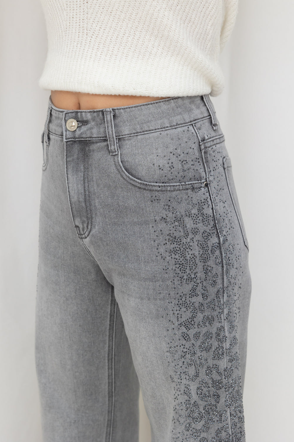 Jean gris strass M66139-1