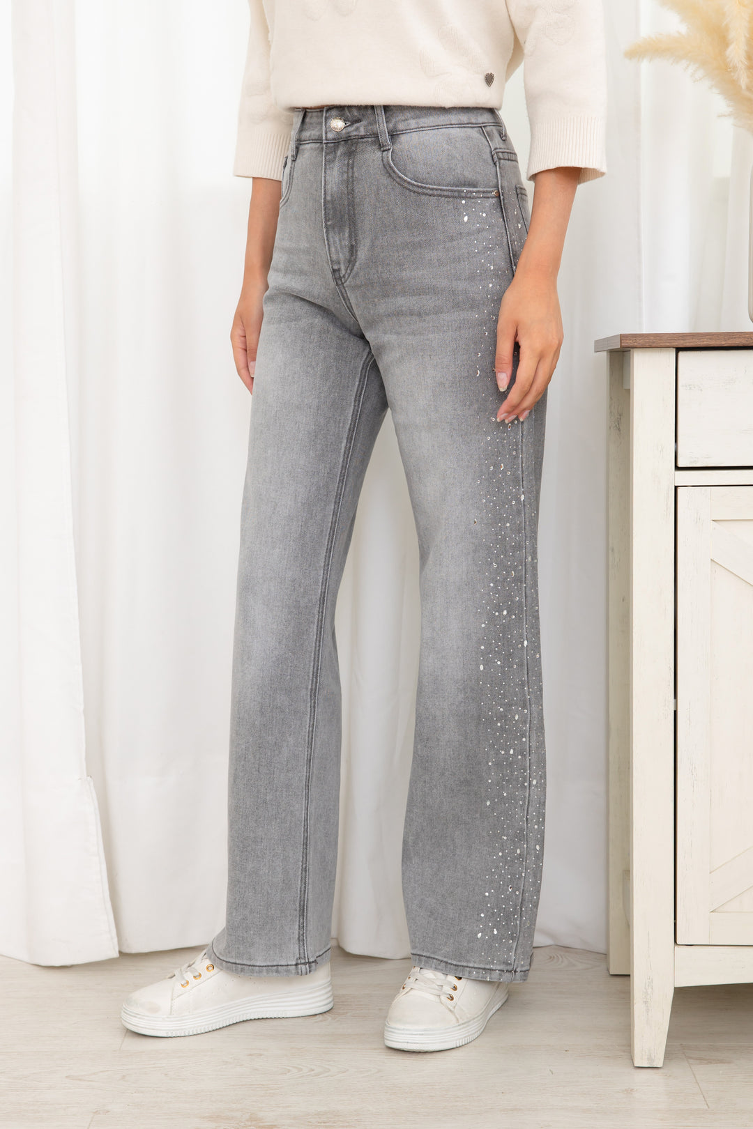 Jean gris strass fin M66172