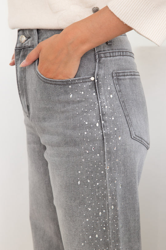 Jean gris strass fin M66172