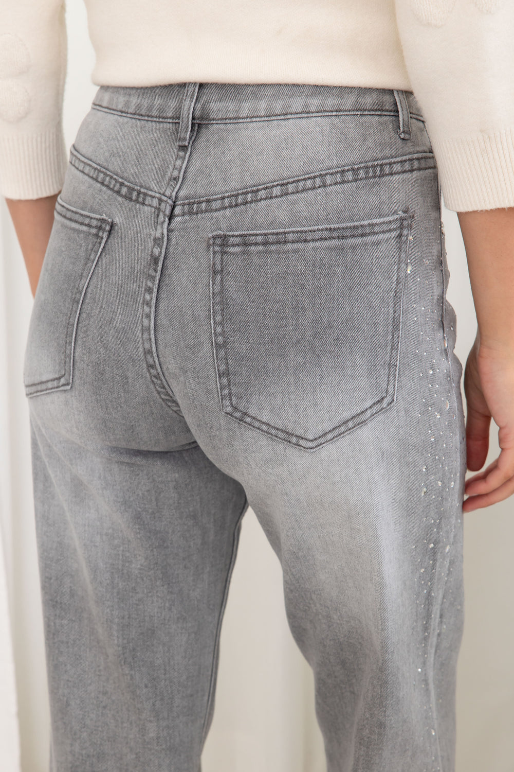 Jean gris strass fin M66172