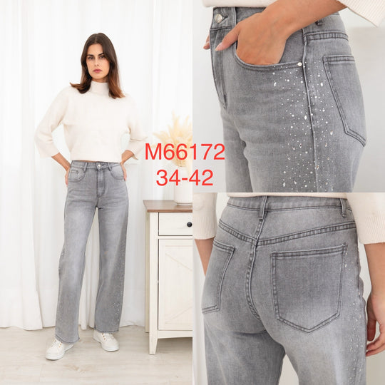 Jean gris strass fin M66172