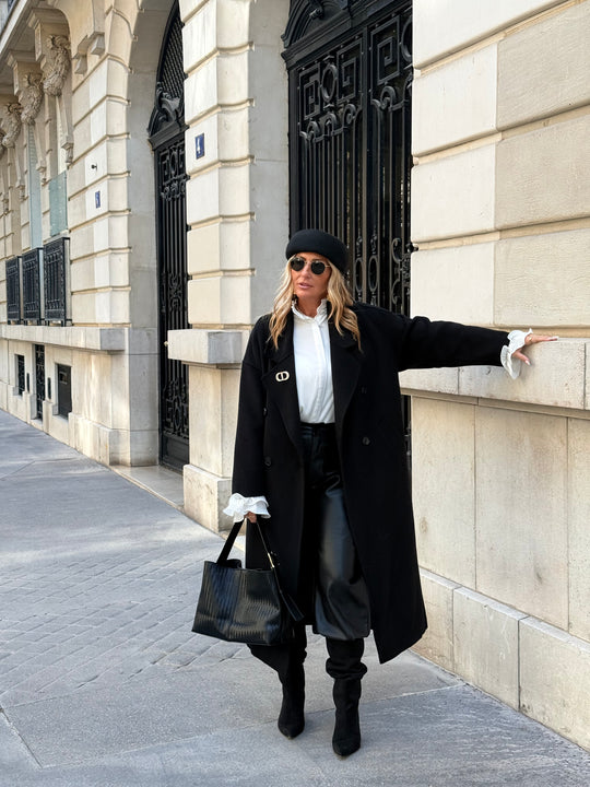 Manteau Laine long col Noir 014
