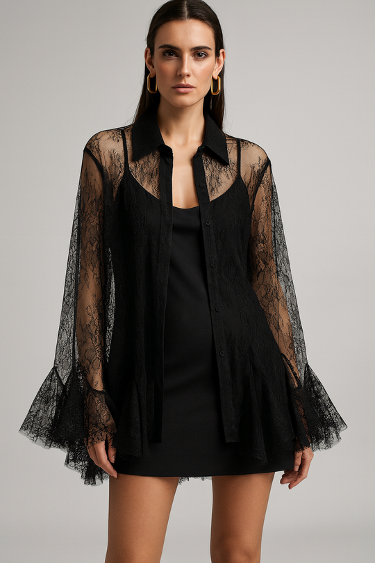 Chemise dentelle volant noir H11381