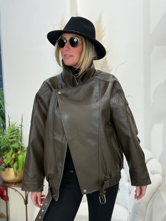 Veste bomber similicuir choco 25220