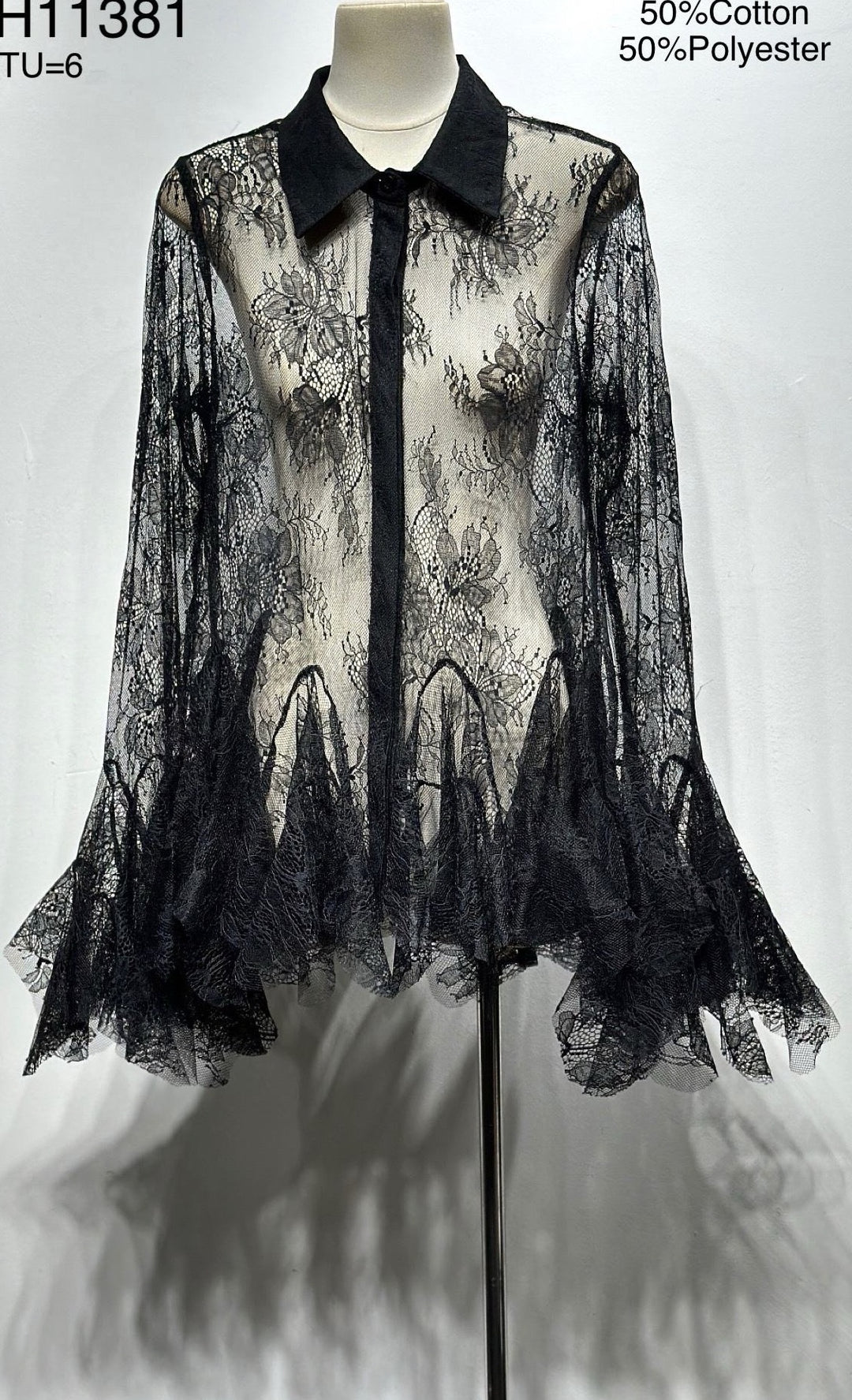 Chemise dentelle volant noir H11381