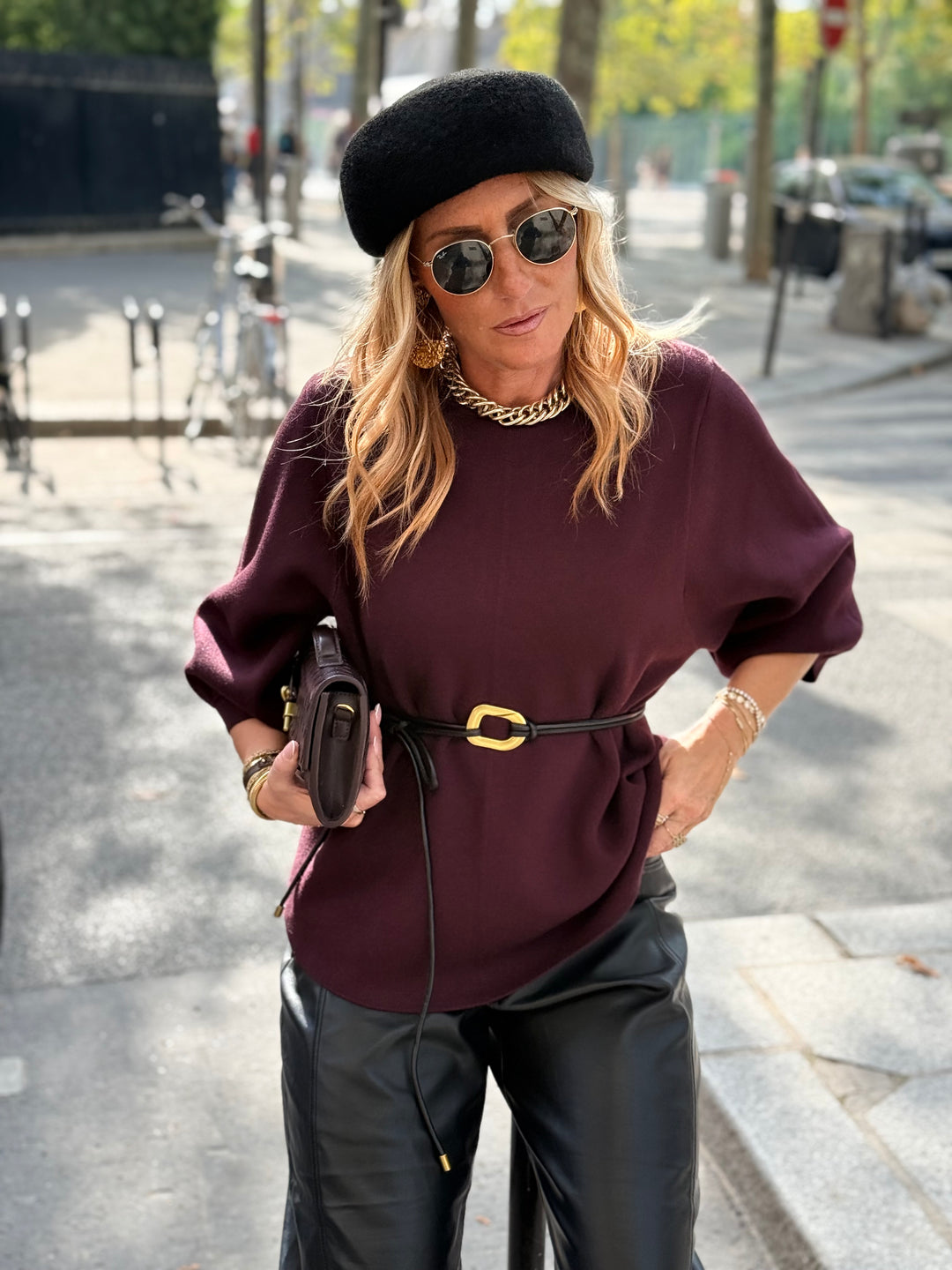 Pull épais ceinture à la taille 9010