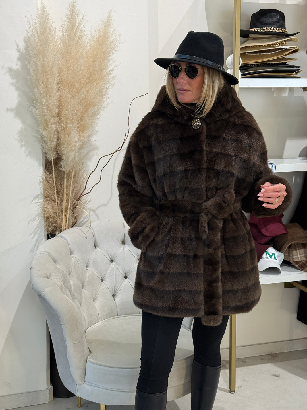 Fourrure rayure ceinture Choco 5509