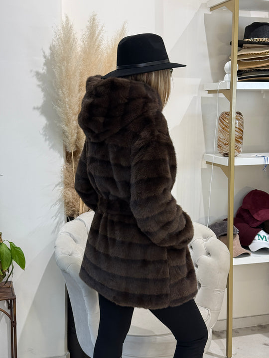 Fourrure rayure ceinture Choco 5509