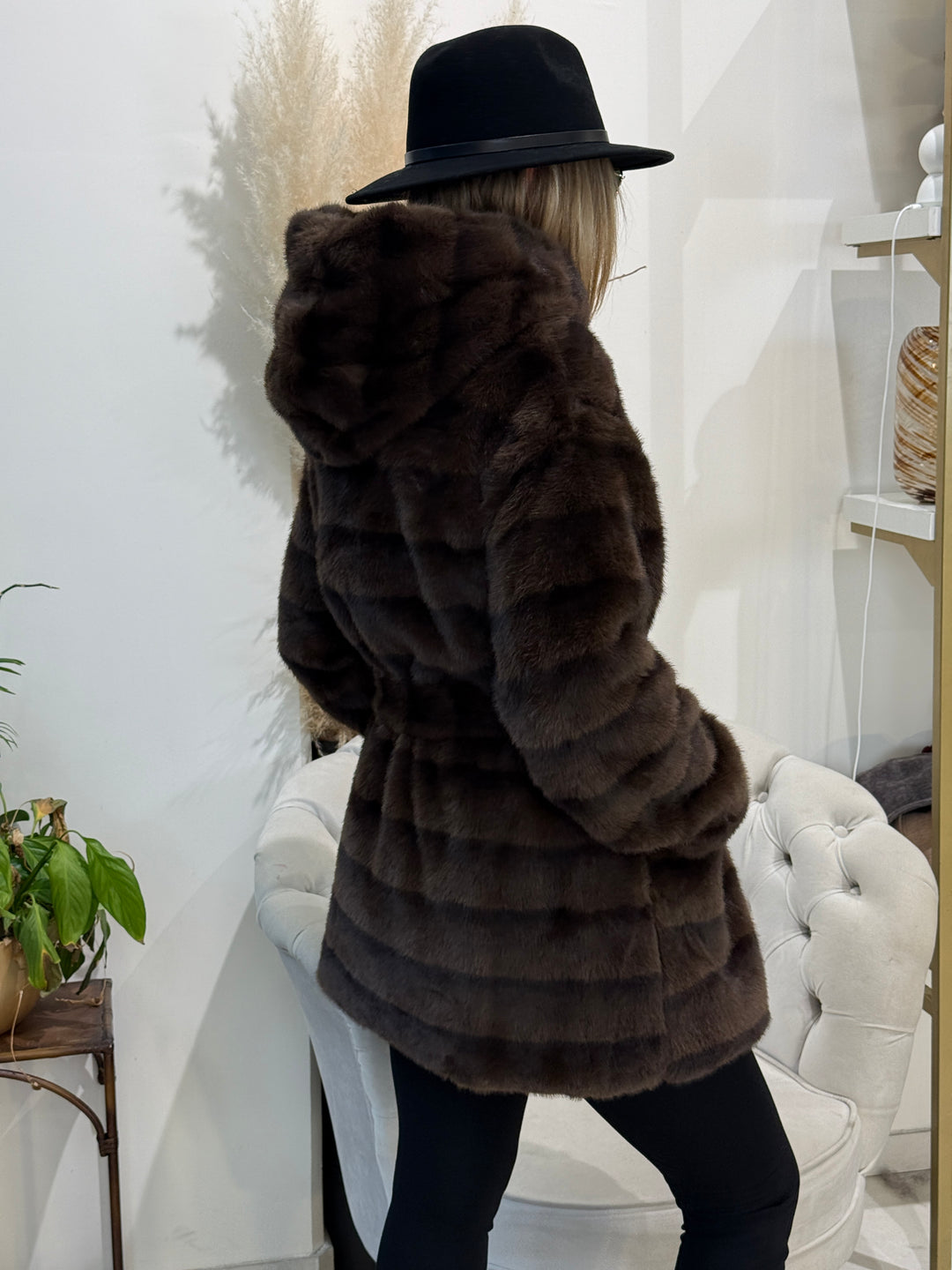 Fourrure rayure ceinture Choco 5509