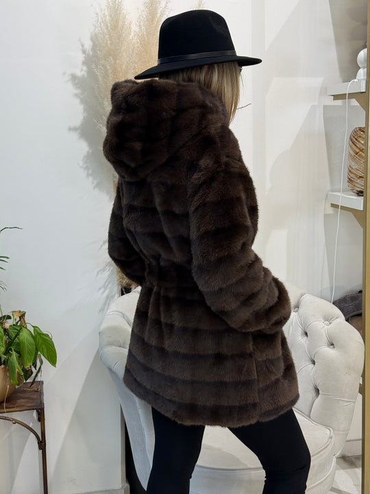 Fourrure rayure ceinture Choco 5509