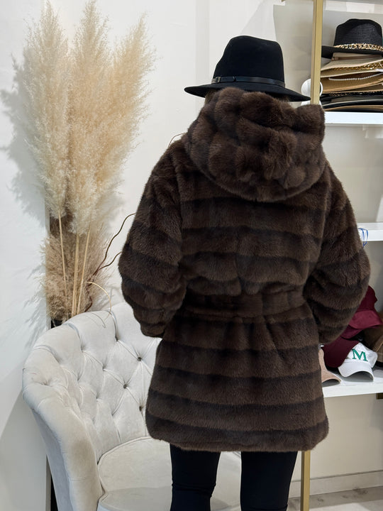 Fourrure rayure ceinture Choco 5509