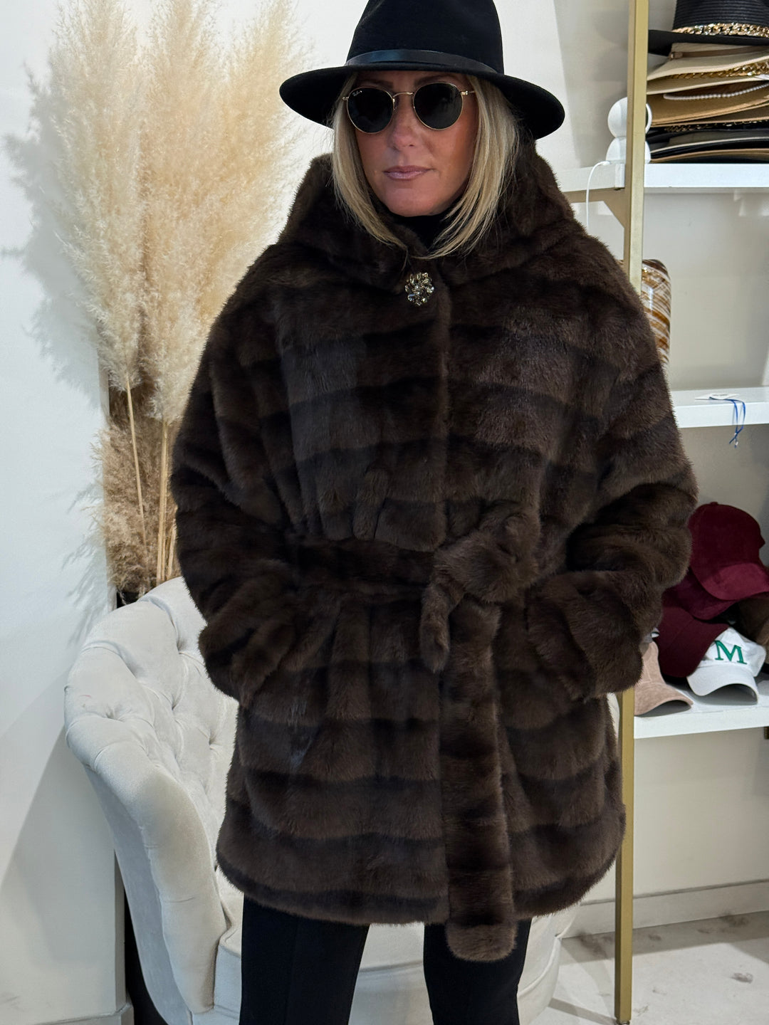 Fourrure rayure ceinture Choco 5509