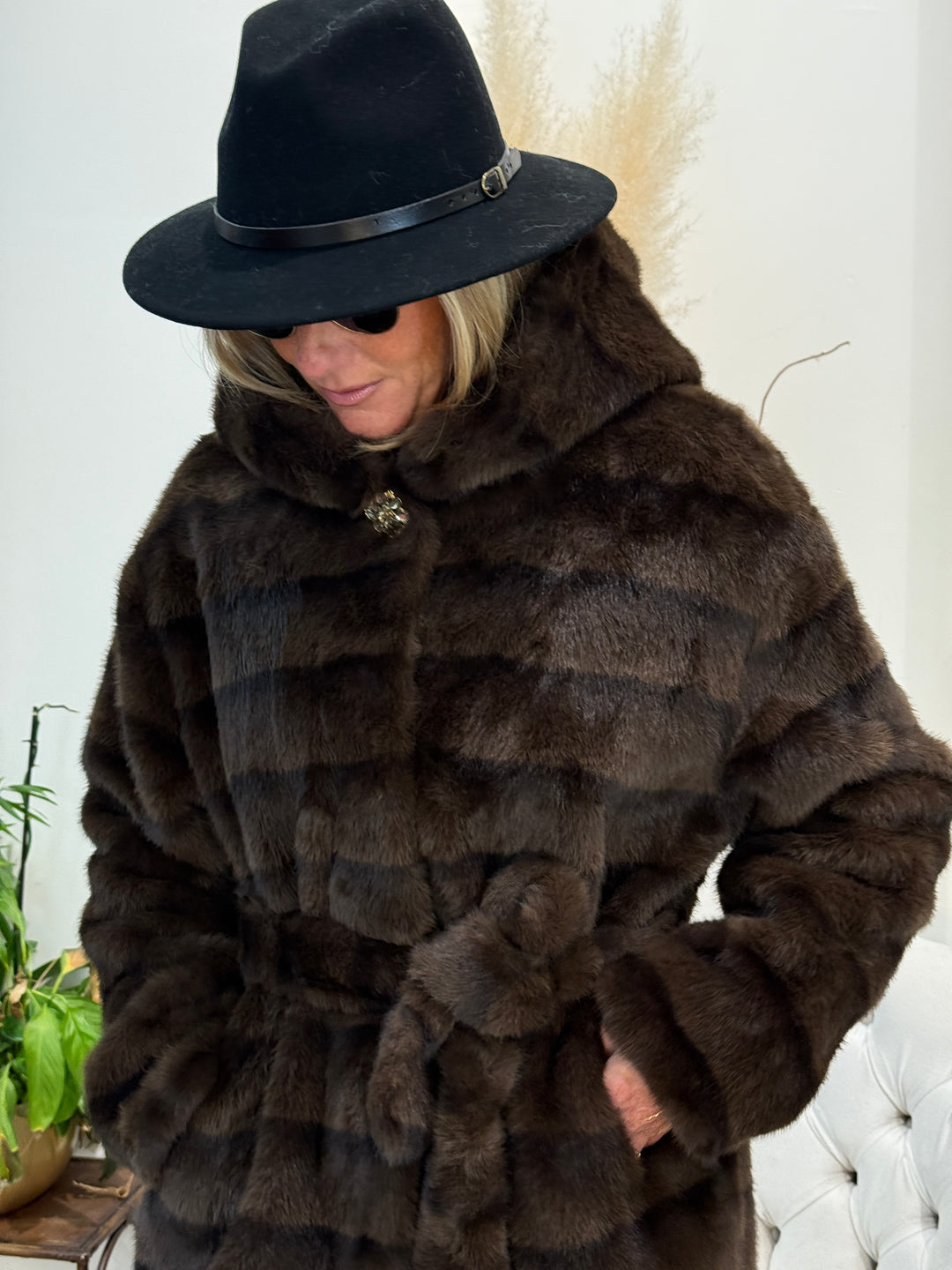 Fourrure rayure ceinture Choco 5509