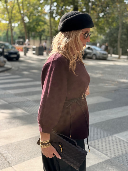 Pull épais ceinture à la taille 9010