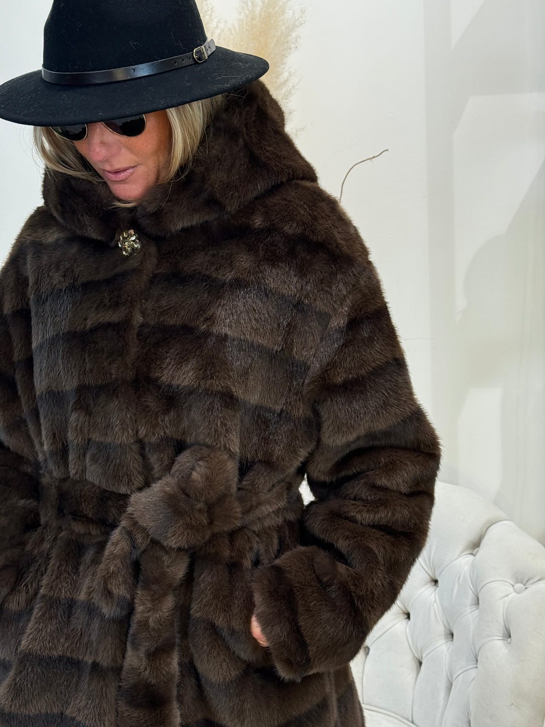 Fourrure rayure ceinture Choco 5509