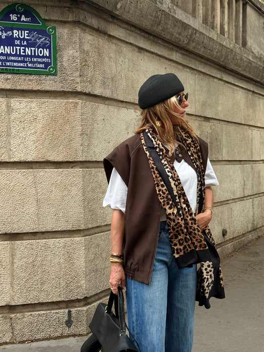 Veste sans manche maxi oversize choco
