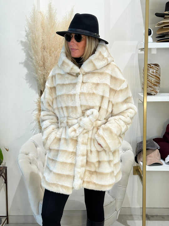 Fourrure rayure ceinture beige 5509