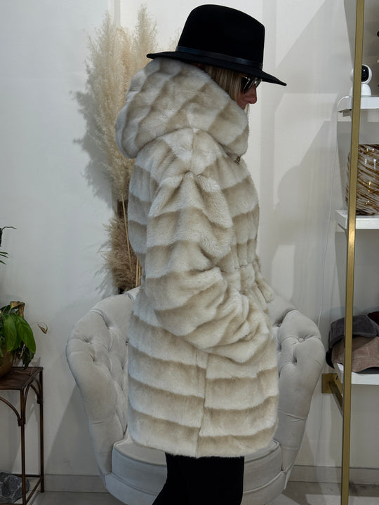 Fourrure rayure ceinture beige 5509