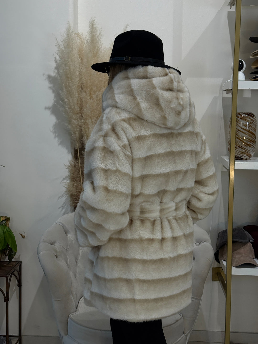 Fourrure rayure ceinture beige 5509